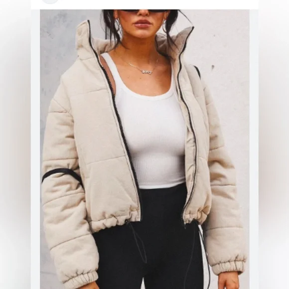 Princess Polly Beige Puffer Jacket - Main Image